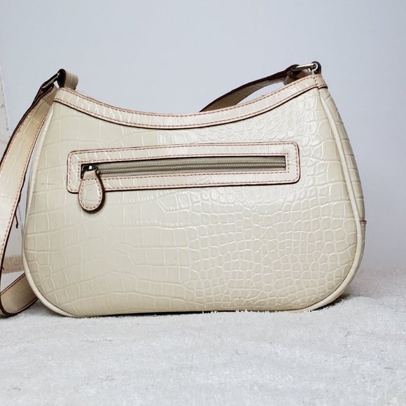 Vintage Liz Claiborne Purse Bag Off White Pink Alligator Imprint Shoulder - Picture 5 of 14